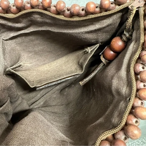 Classiques Entier‎ Wooden Beaded Small Purse Bag Brown Crossbody Boho Zip - Picture 5 of 12